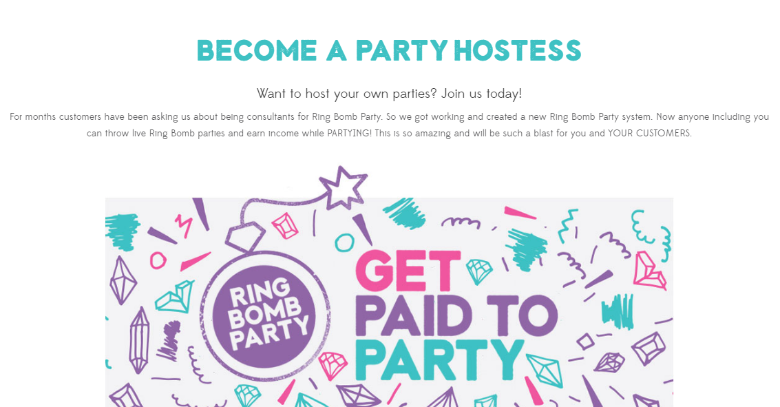 Bomb Party: Multi-level marketing company which hosts parties to